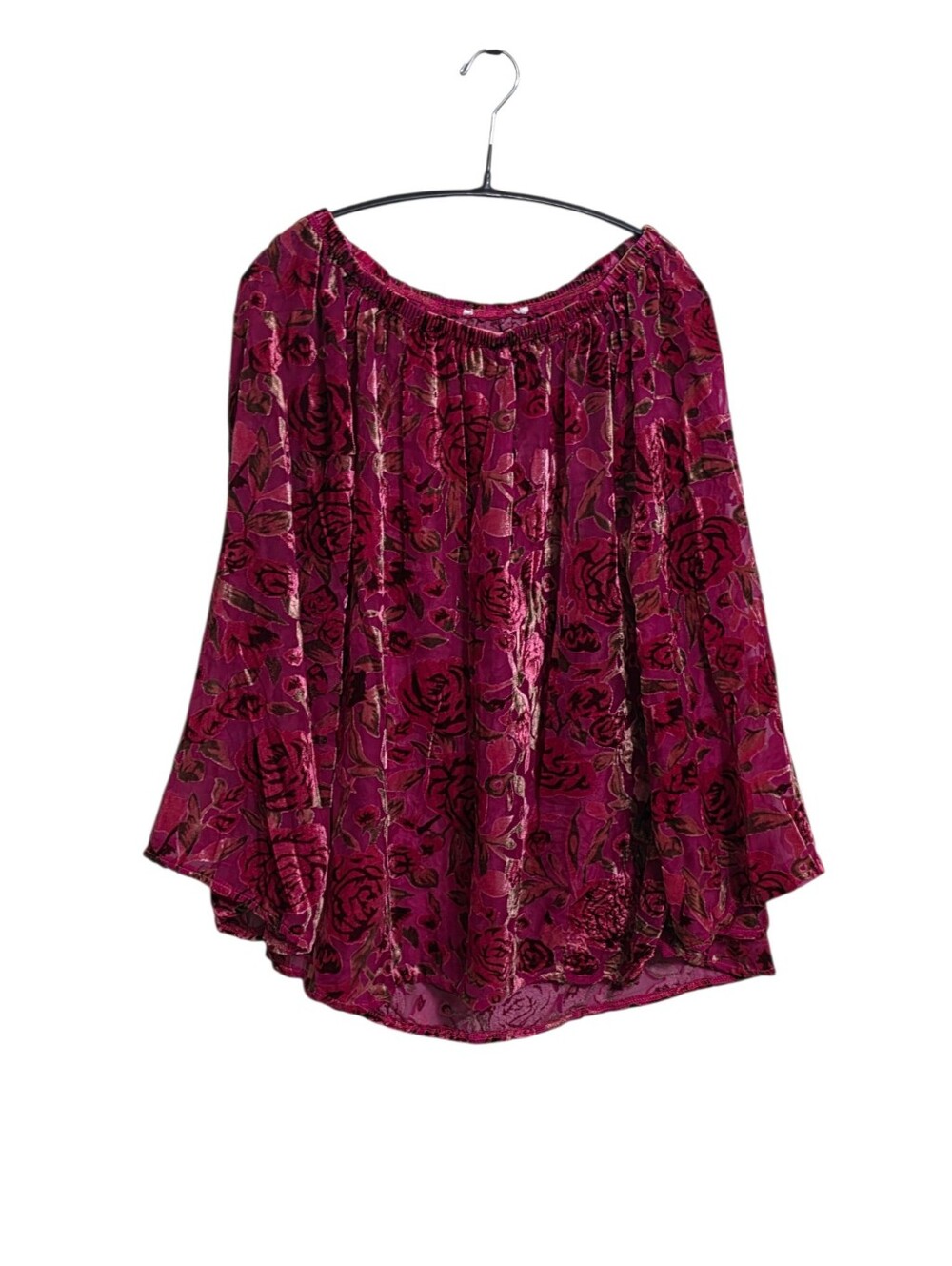 Purple Burnout Velvet Floral Flare Sleeve Top L Whimsigoth Boho
